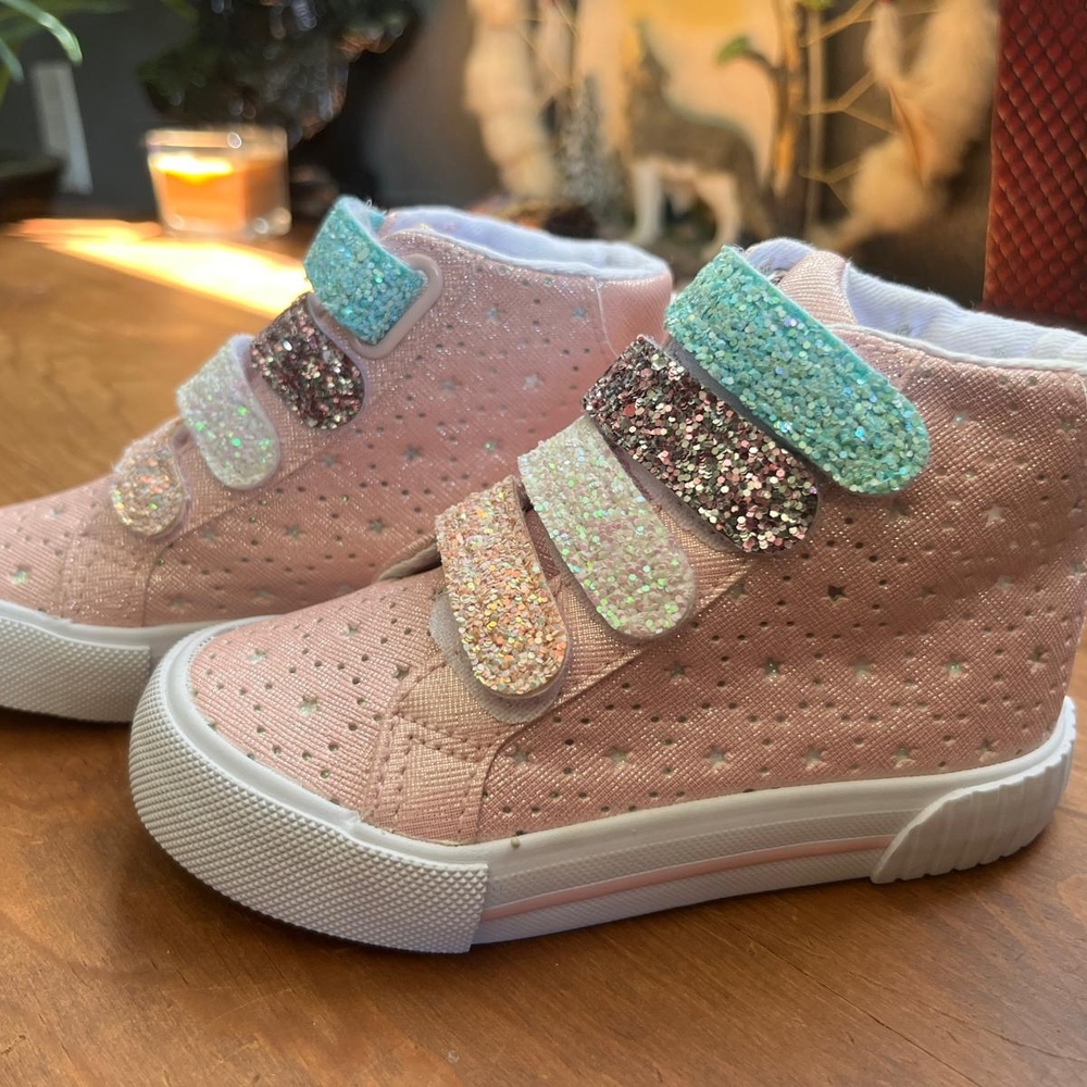 Sparkly Pink Kids High-Top Sneakers